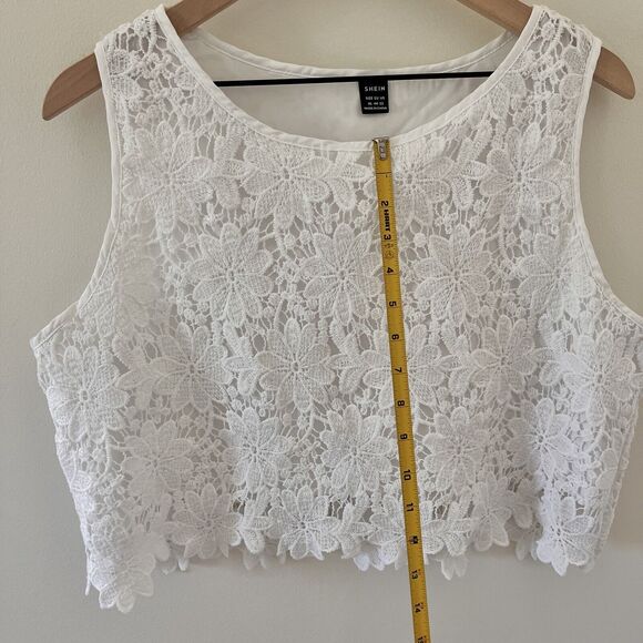 SHEIN VCAY Solid Guipure White Lace Blouse - XL - Picture 9 of 14